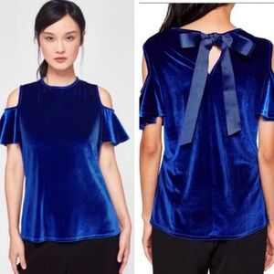 *NWT* Ted Baker Royal Blue Velvet Cold Shoulder Top with Ribbon tie back detail
